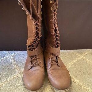 Knee high lace up combat boots